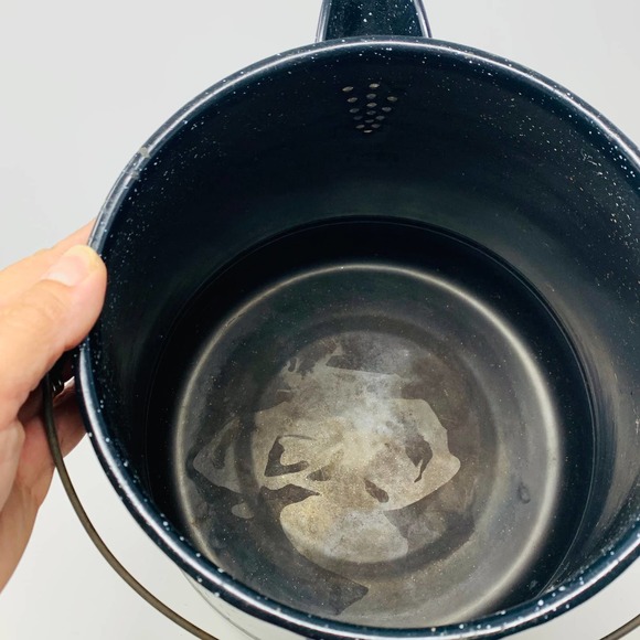 Vintage Graniteware Enamel Coffee Pot Campfire Camp Kettle 11" Large - Picture 7 of 12